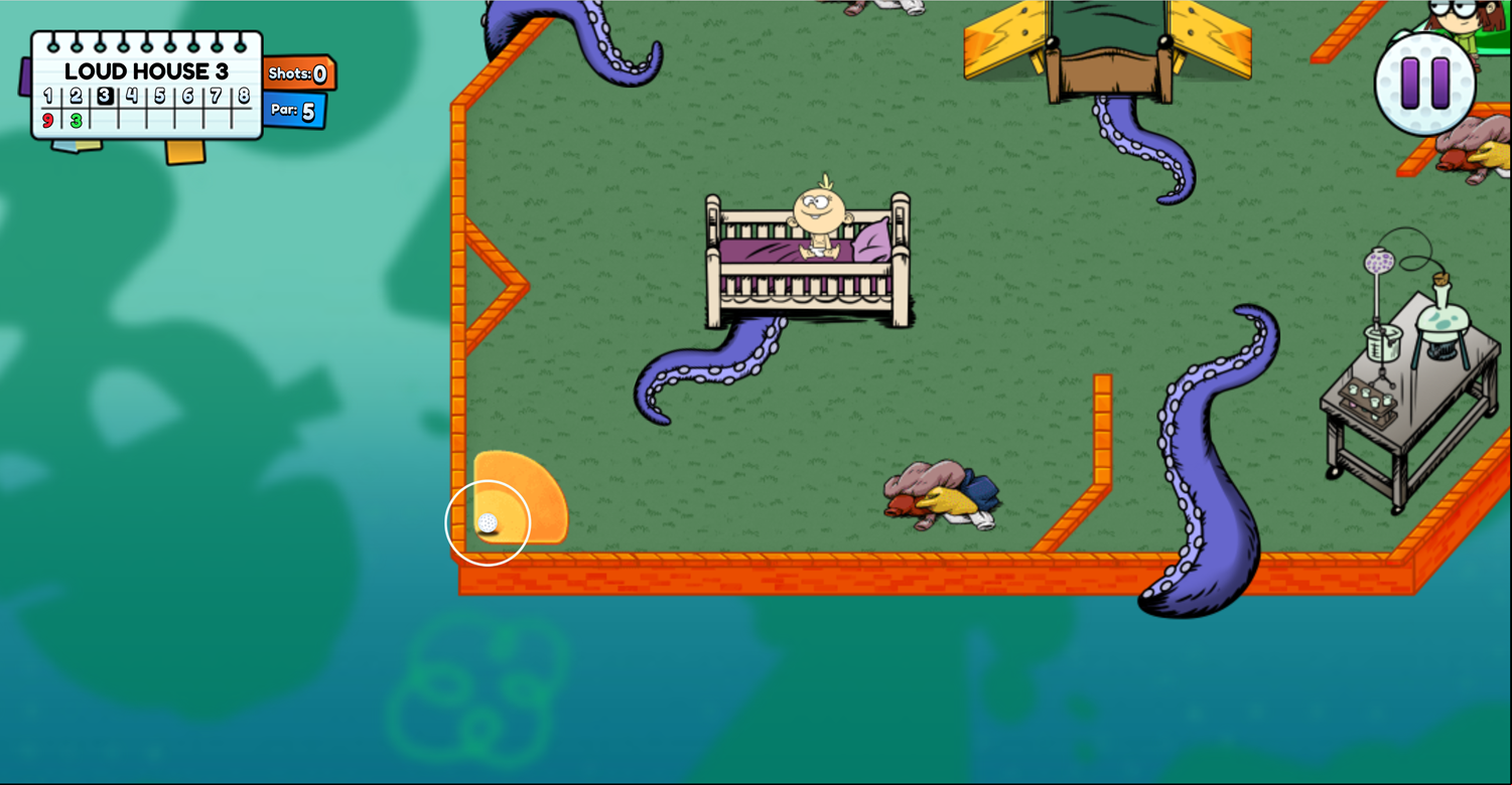 Nick Ultimate Mini Golf Universe Loud House Level Screenshot.