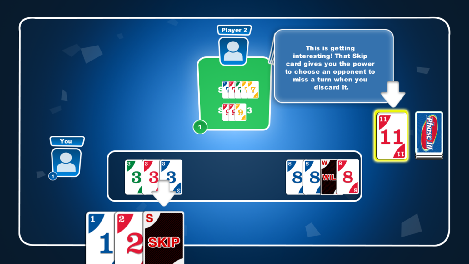 Phase 10 Game Skip Card Screenshot.