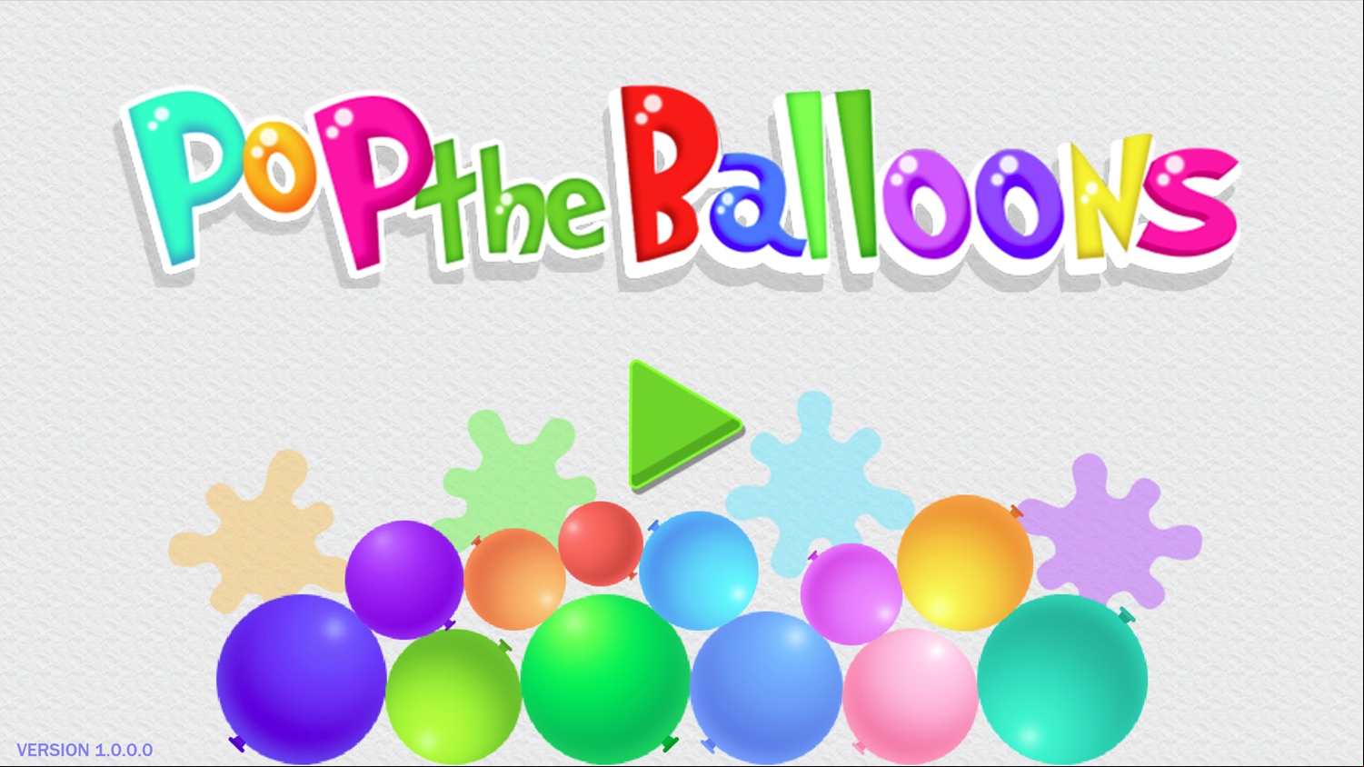 Pop the Balloons Game Welcome Screen Screenshot.