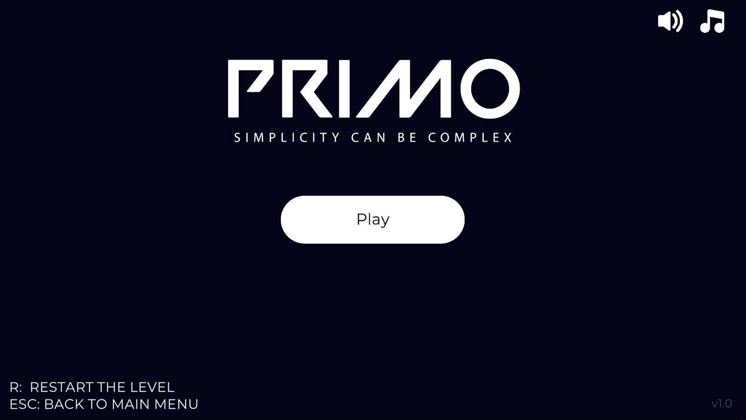 Primo Game Welcome Screen Screenshot.