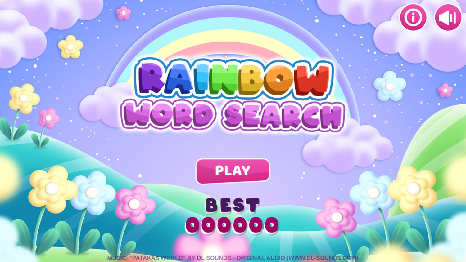 Rainbow Word Search Game Welcome Screen Screenshot.