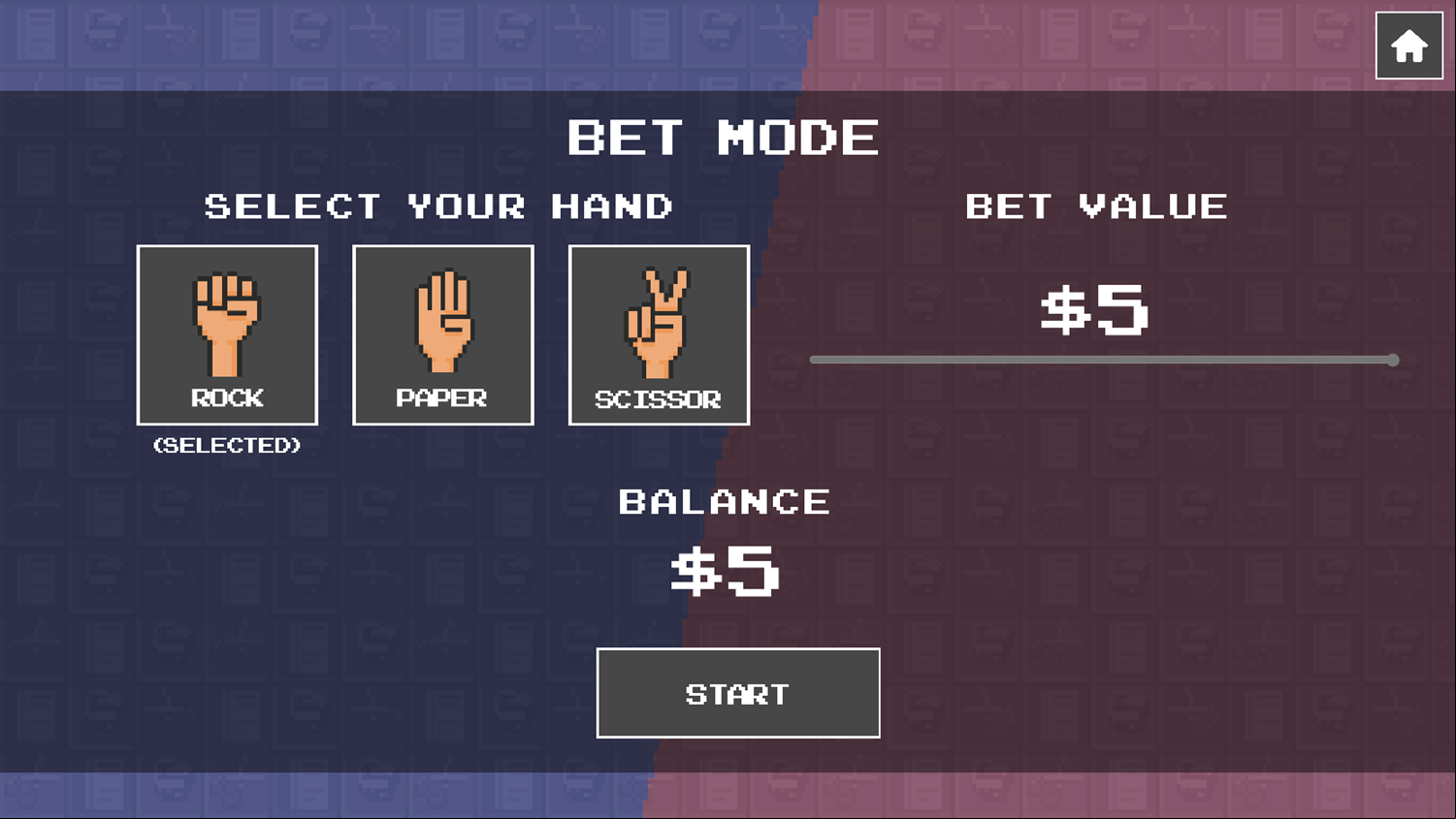 Rock Paper and Scissors Game Bet Mode Screenshot.