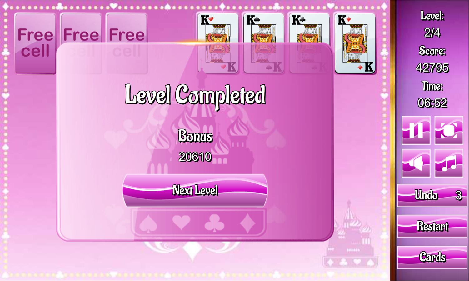 Russian Freecell Game Second Level Screenshot.