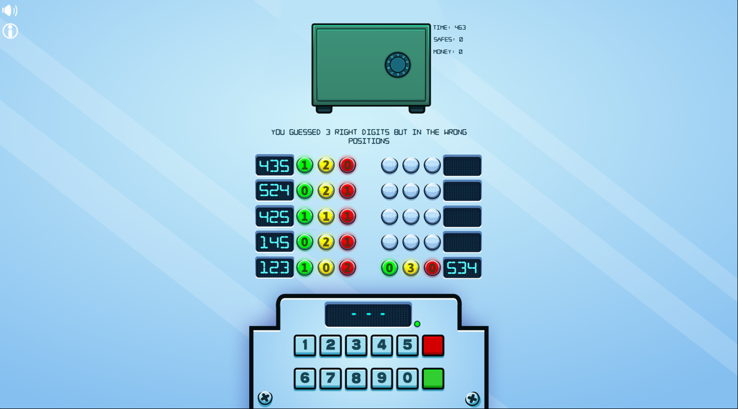 Safe Cracker Game Hints Screenshot.