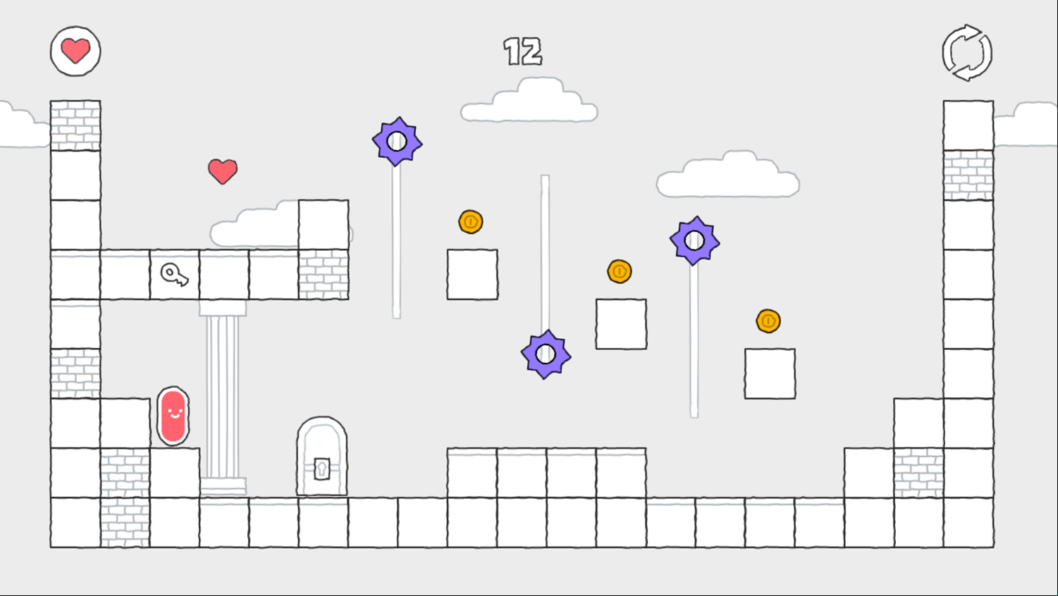 Scribble World Platform Puzzle Game Level With Moving Blades Screenshot.