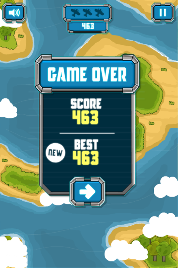 Sky War Game Over Screenshot.