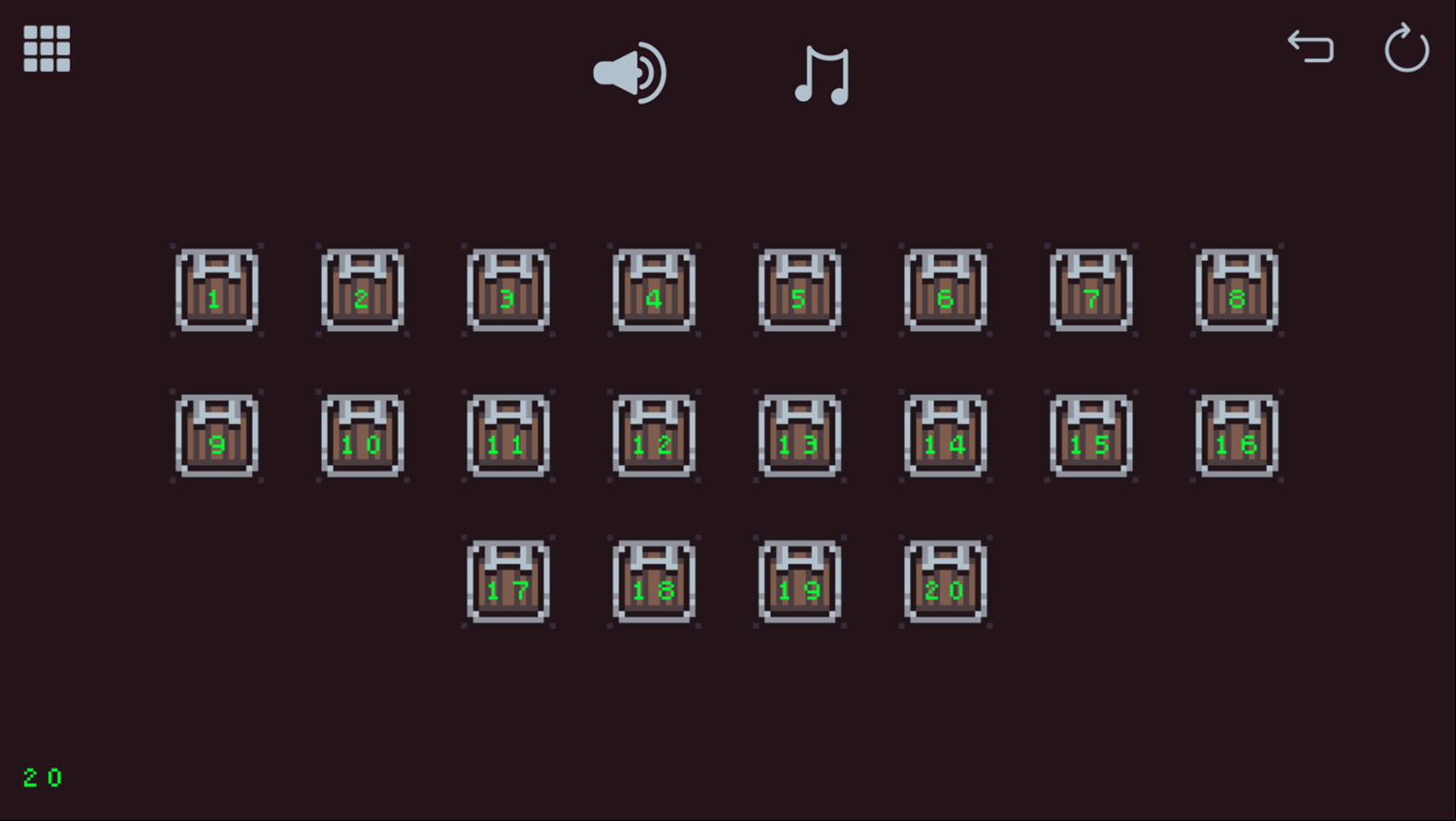 Slidungeon Game Level Select Screen Screenshot.