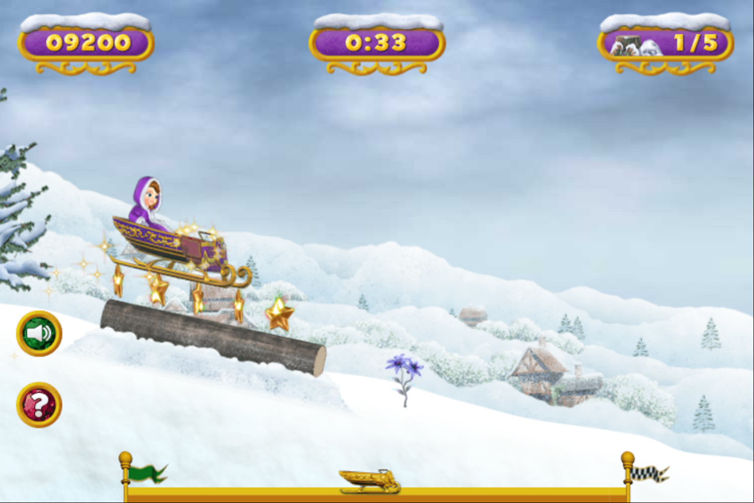Sofia the First Magical Sled Race Game Collect Stars Screenshot.