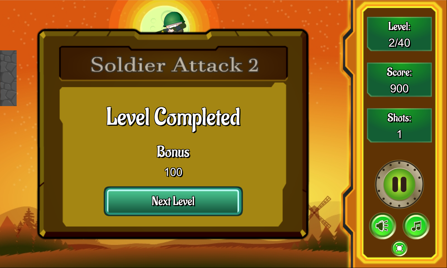 Soldier Attack 2 Game Level Completed Screen Screenshot.