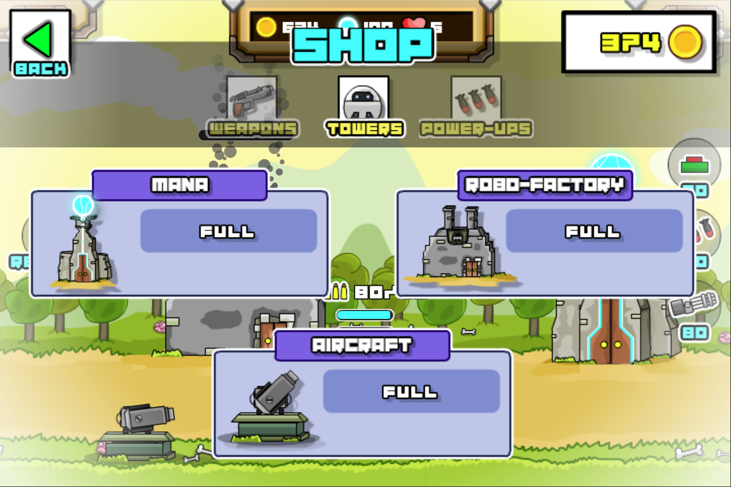 Soldier Legend Game Tower Upgrades Screen Screenshot.