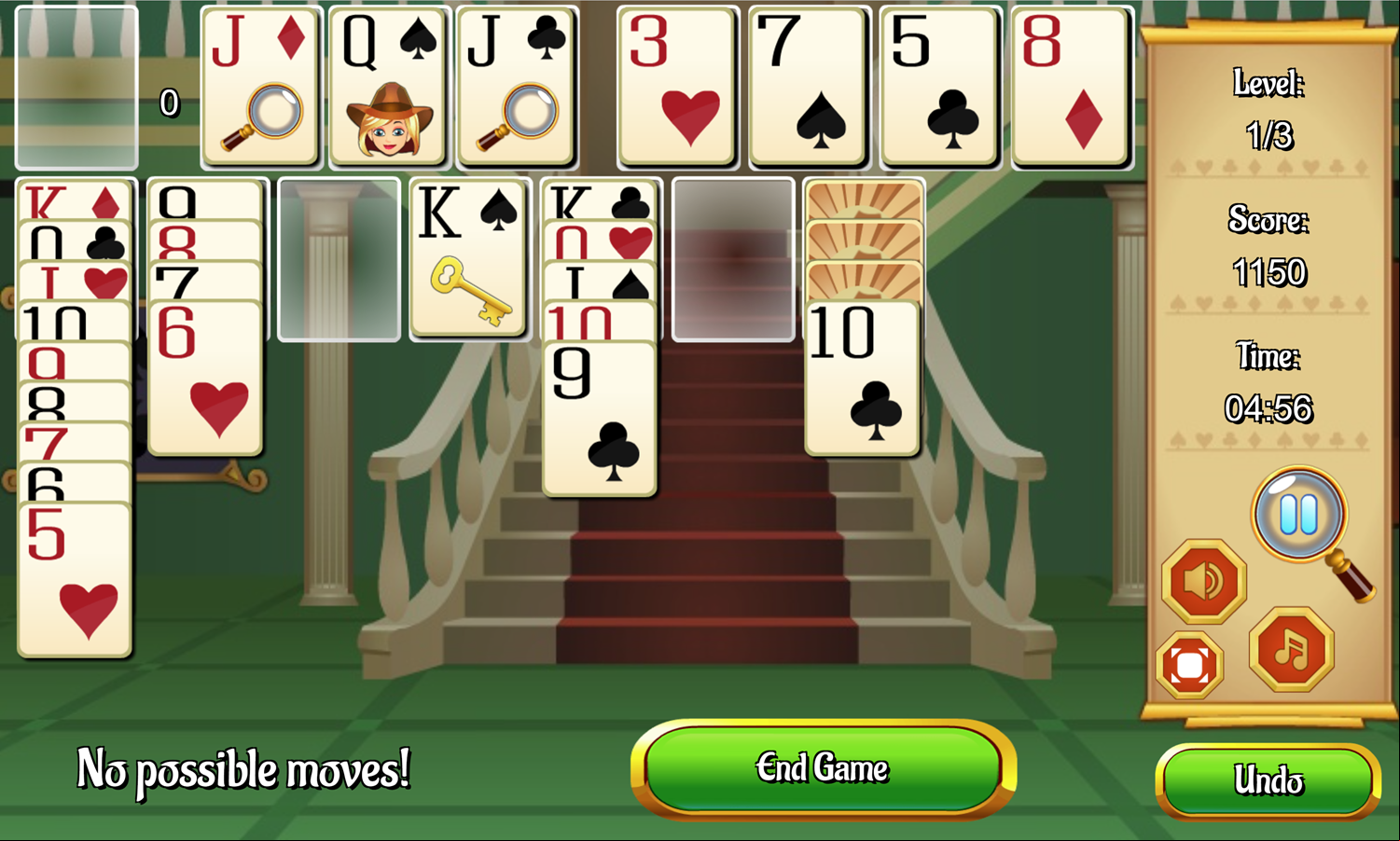 Spike Solitaire Game No Possible Moves Screen Screenshot.
