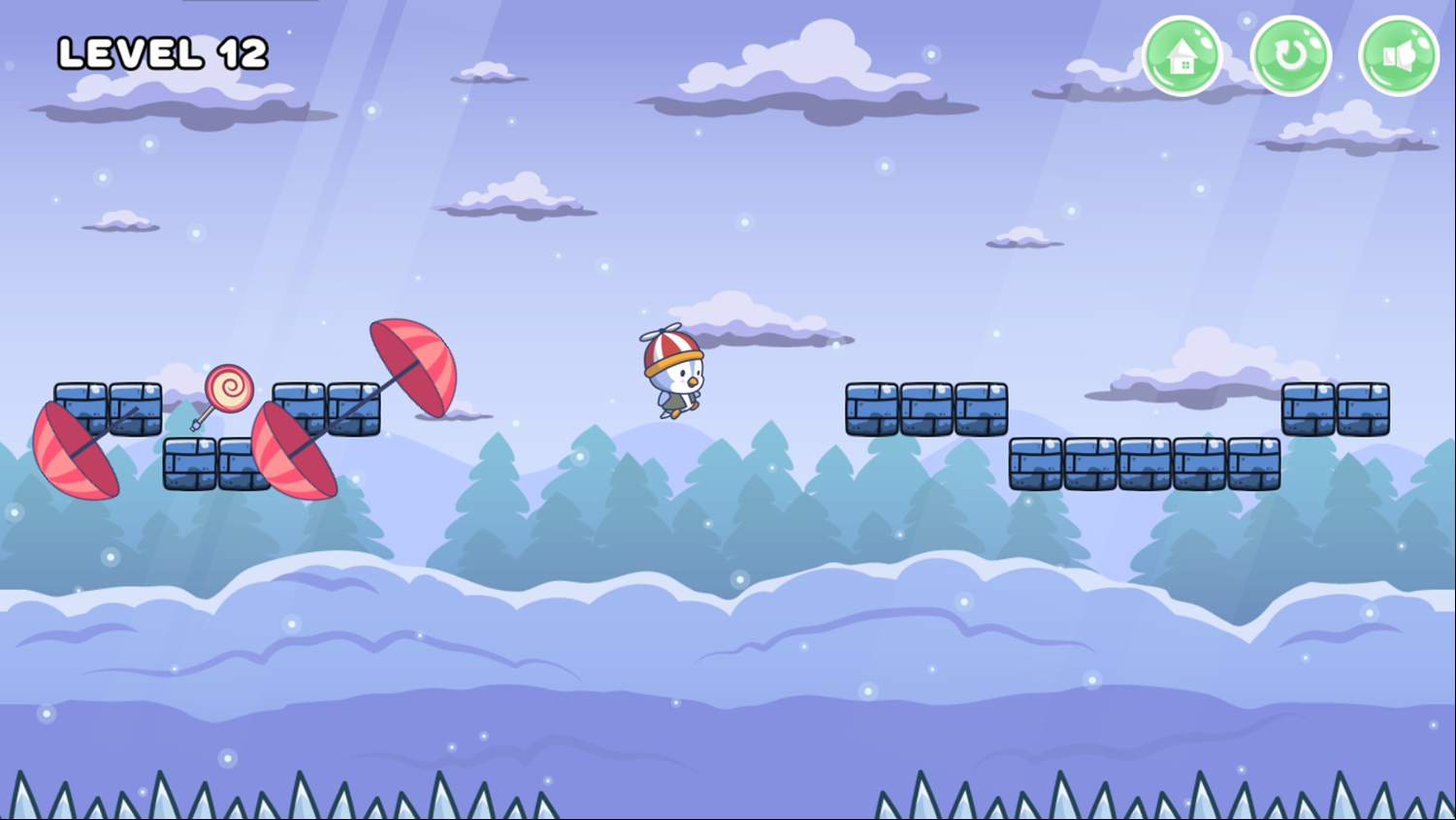 Sweet Penguin Game Level With a Falling Start Screenshot.