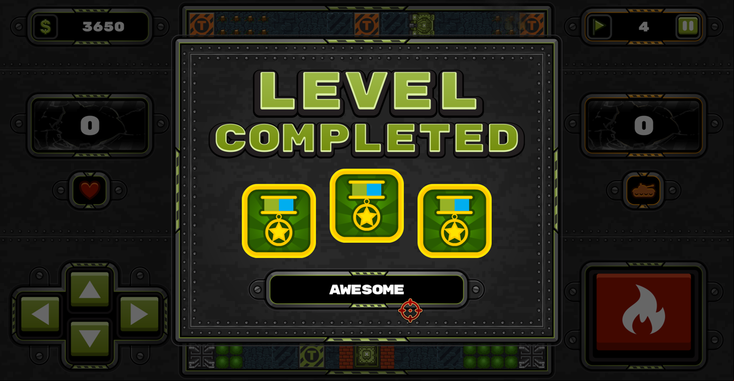 Tank Wars Level Complete Game Screenshot.