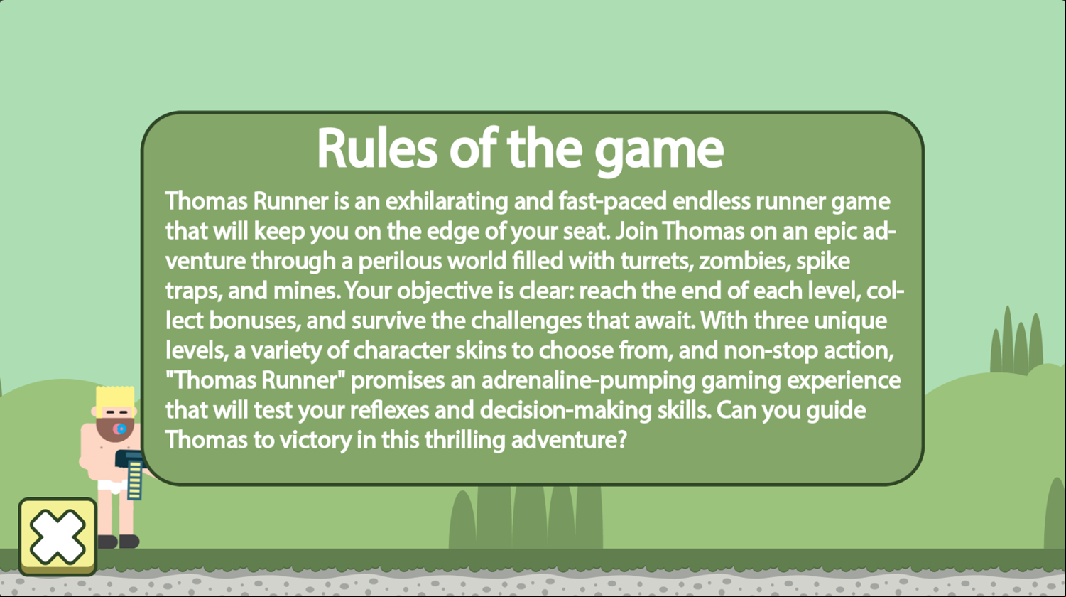 Thomas Runner Game Rules Screenshot.