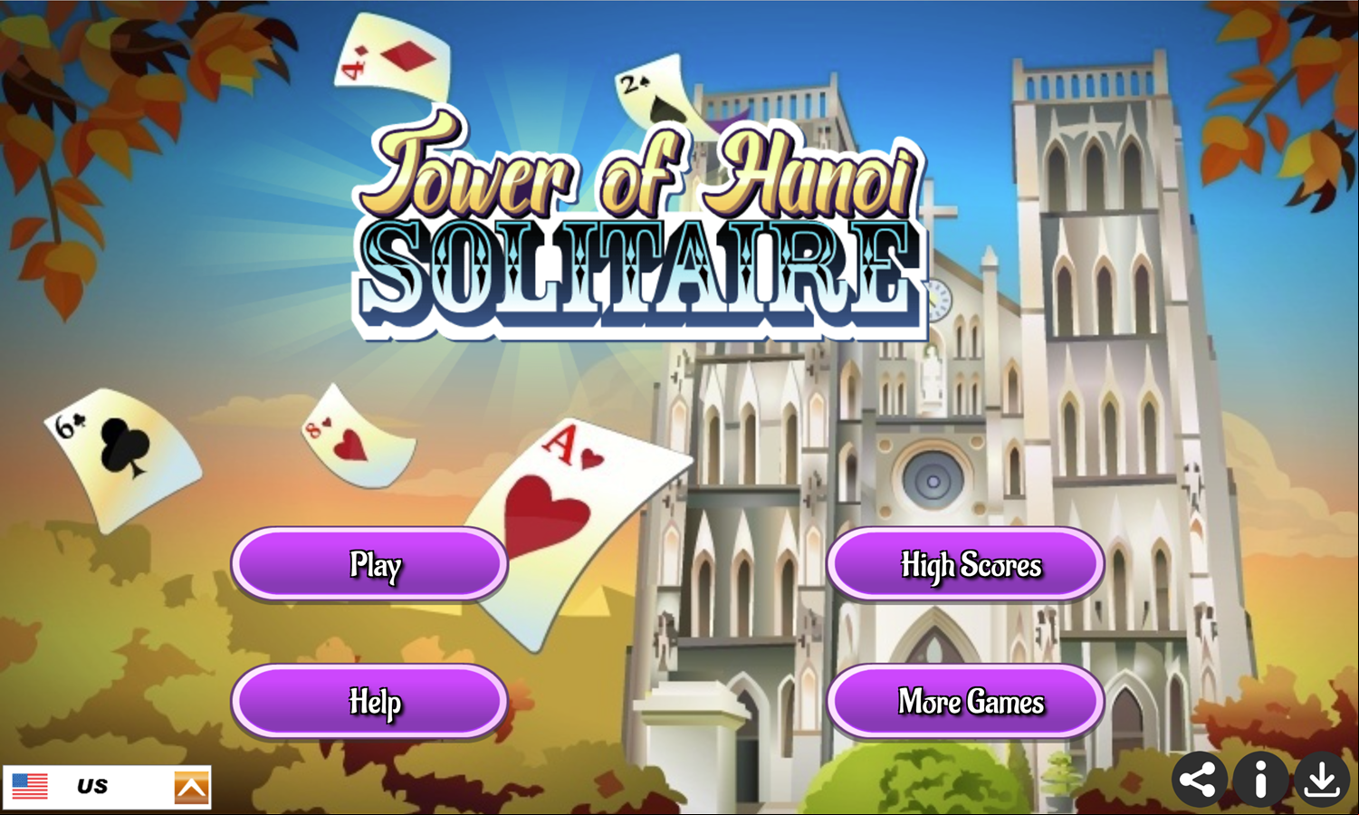 Tower of Hanoi Solitaire Game Welcome Screen Screenshot.