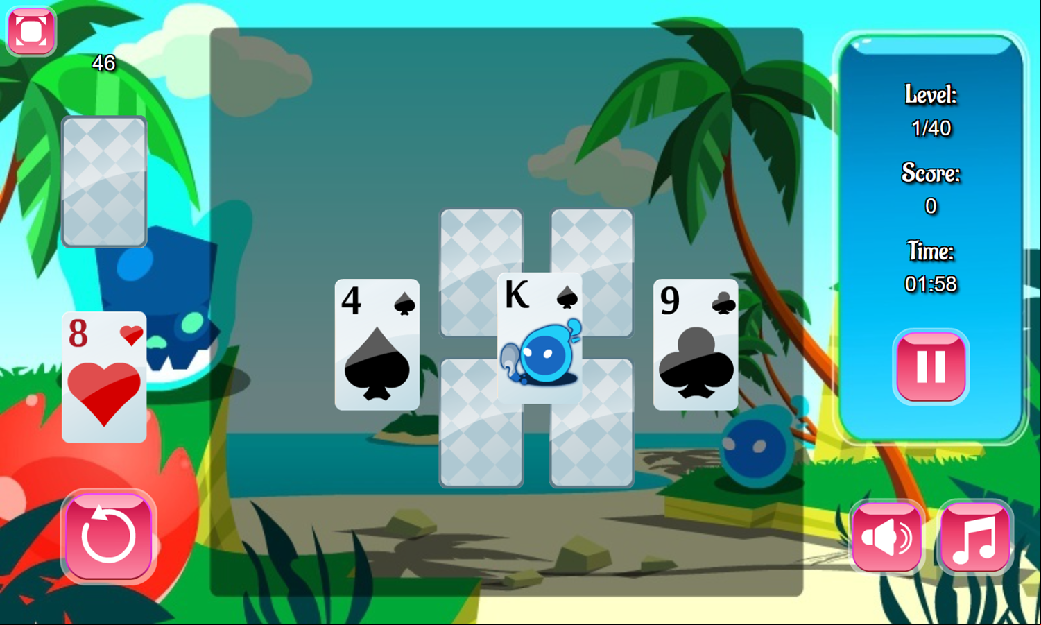 Tripeaks Creatures Game Level Start Screenshot.