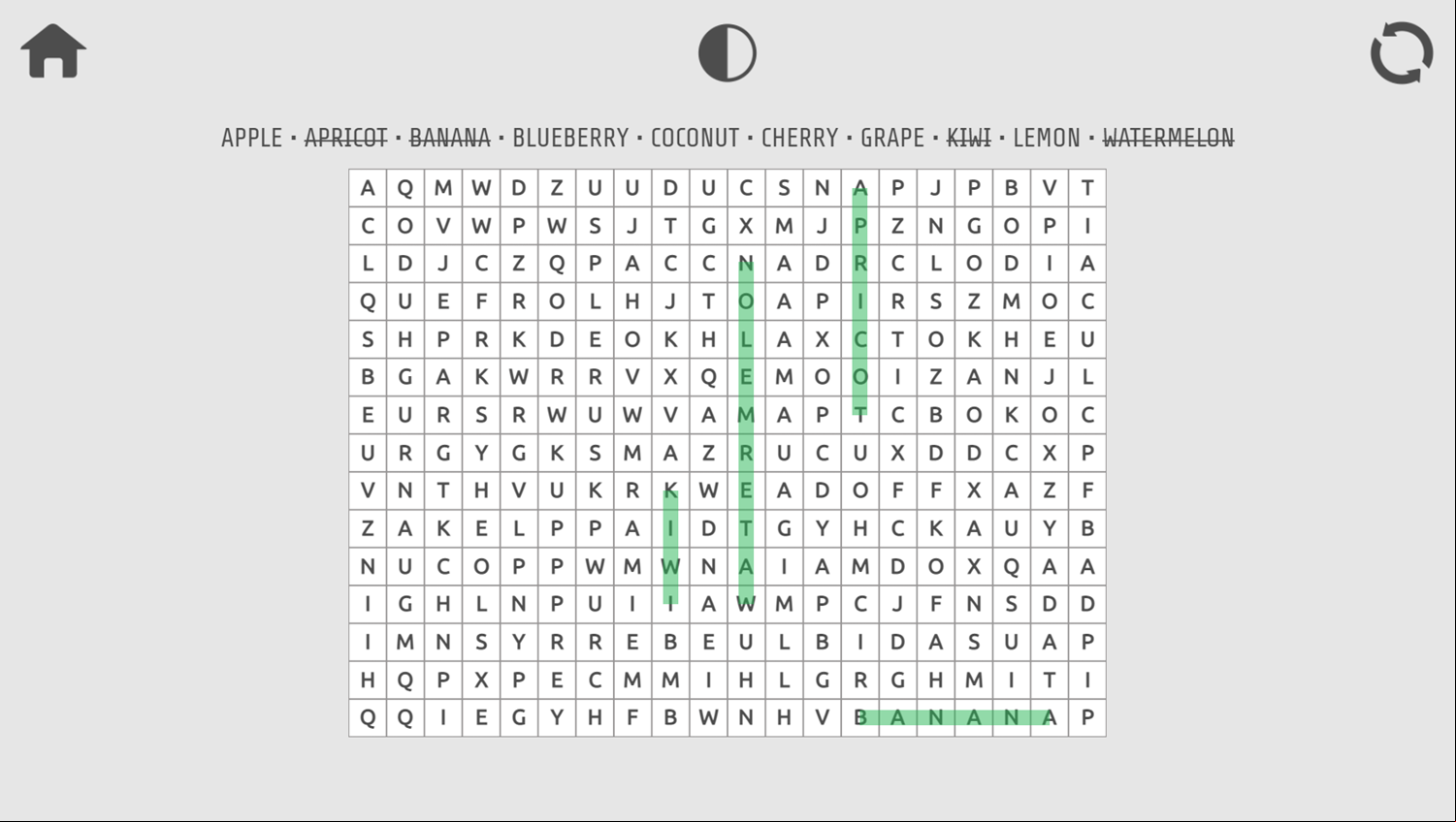 TRZ Word Search Game Play Screenshot.