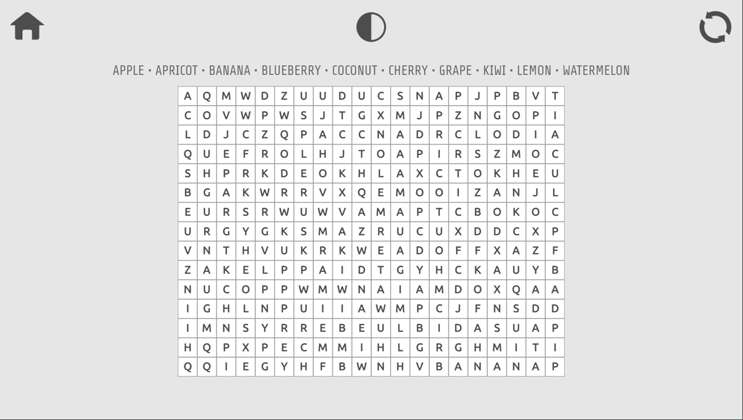 TRZ Word Search Game Start Screenshot.