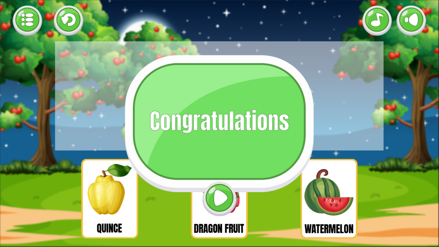 Vegetal Game Level Complete Screenshot.