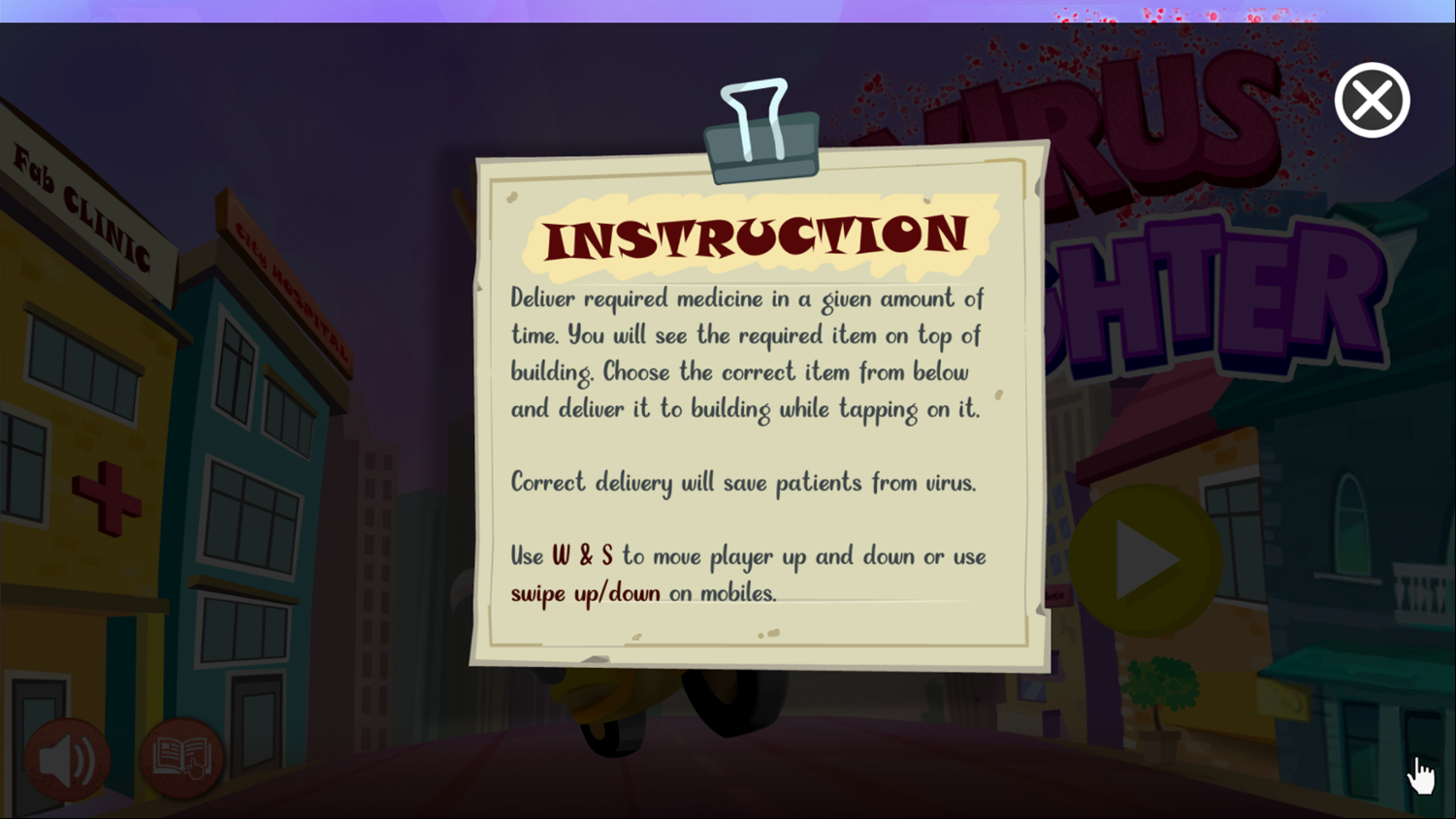 Virus Fighter Game Instruction Screenshot.