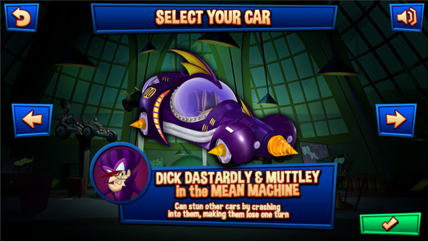 Wacky Races SlingRaces Car Select Screenshot.