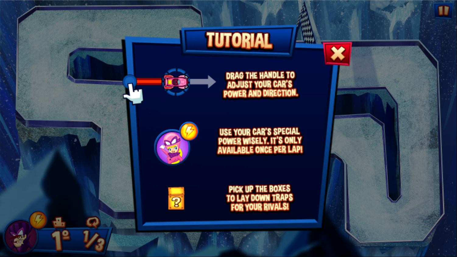 Wacky Races SlingRaces Tutorial Screenshot.
