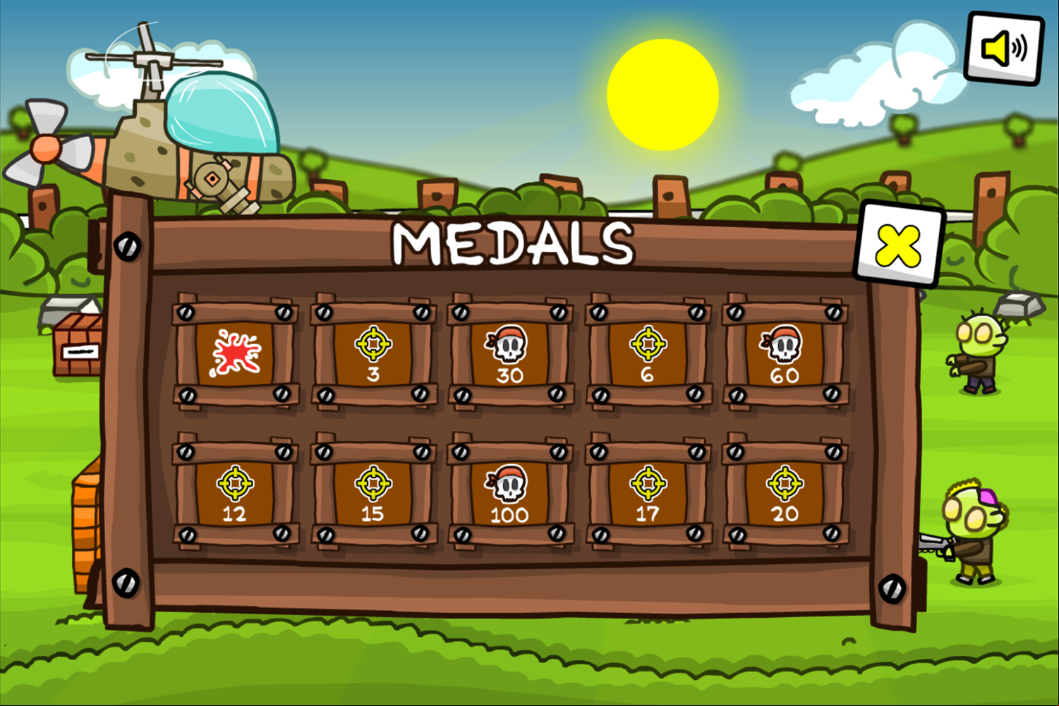 Zombie Killer Game Achievements Menu Screen Screenshot.